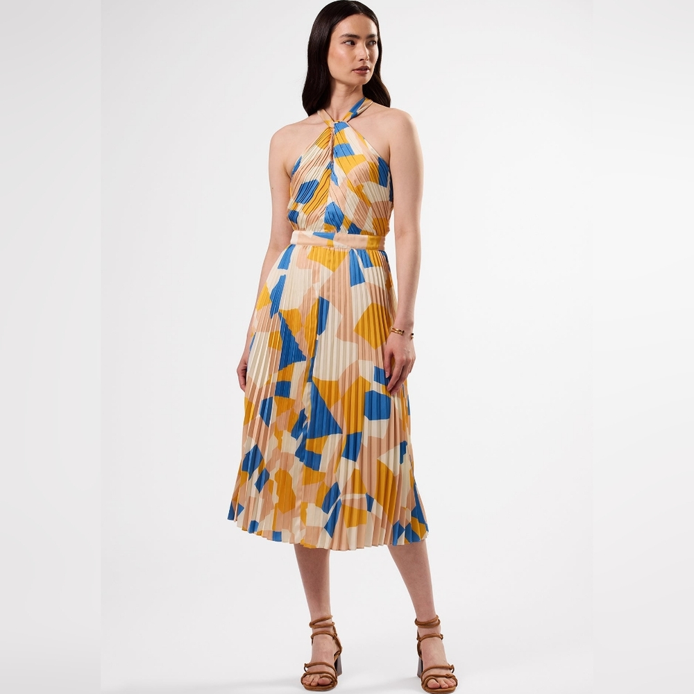 Amour Vert Multicolor Halter Neck Pleated Dress